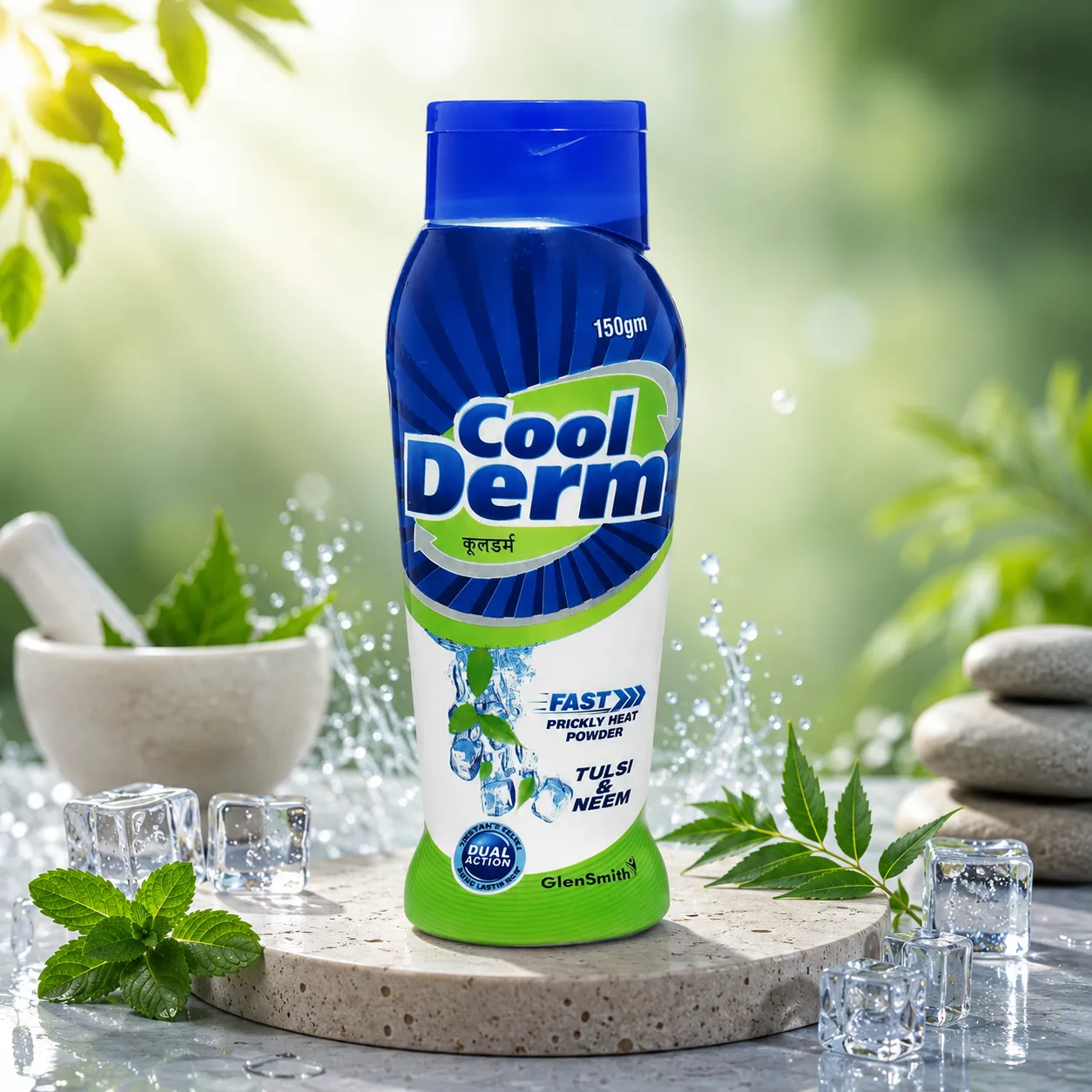 Cool Derm Fast Prickly Heat Powder with Tulsi and Neem 150g premium product image with dual action cooling formula for refreshing summer skin care.