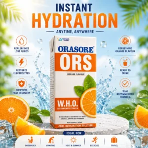 Orasore ORS Orange Flavour Ready to Drink Oral Rehydration Solution 200ml Pack of 1