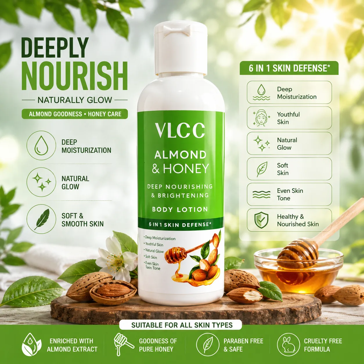 VLCC Almond & Honey Deep Nourishing & Brightening Body Lotion 100ml Pack of 1