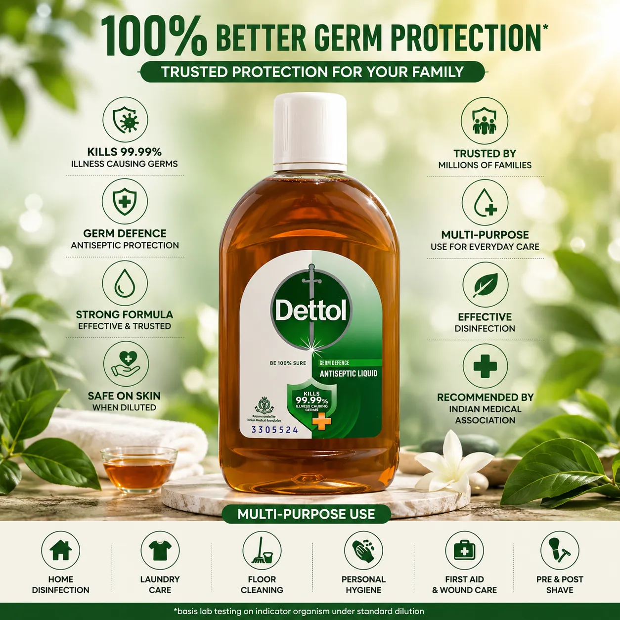 Dettol Antiseptic Liquid Original 125ml Pack of 1 for Germ Protection and Personal Hygiene