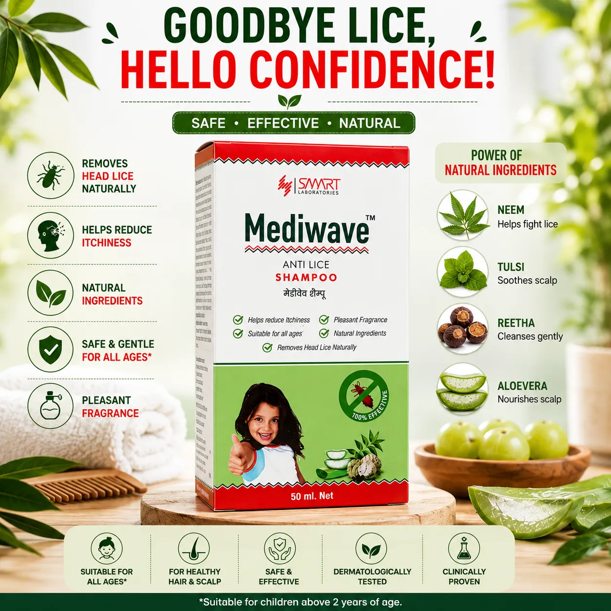 Mediwave Anti Lice Shampoo 50ml Pack of 1 with Herbal Ingredients for Head Lice Removal
