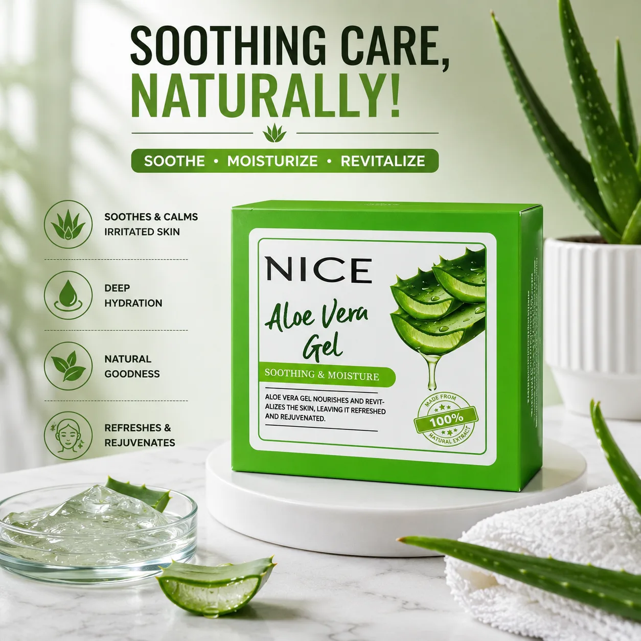 NICE Aloe Vera Gel Soothing & Moisture for Face and Body Pack of 1