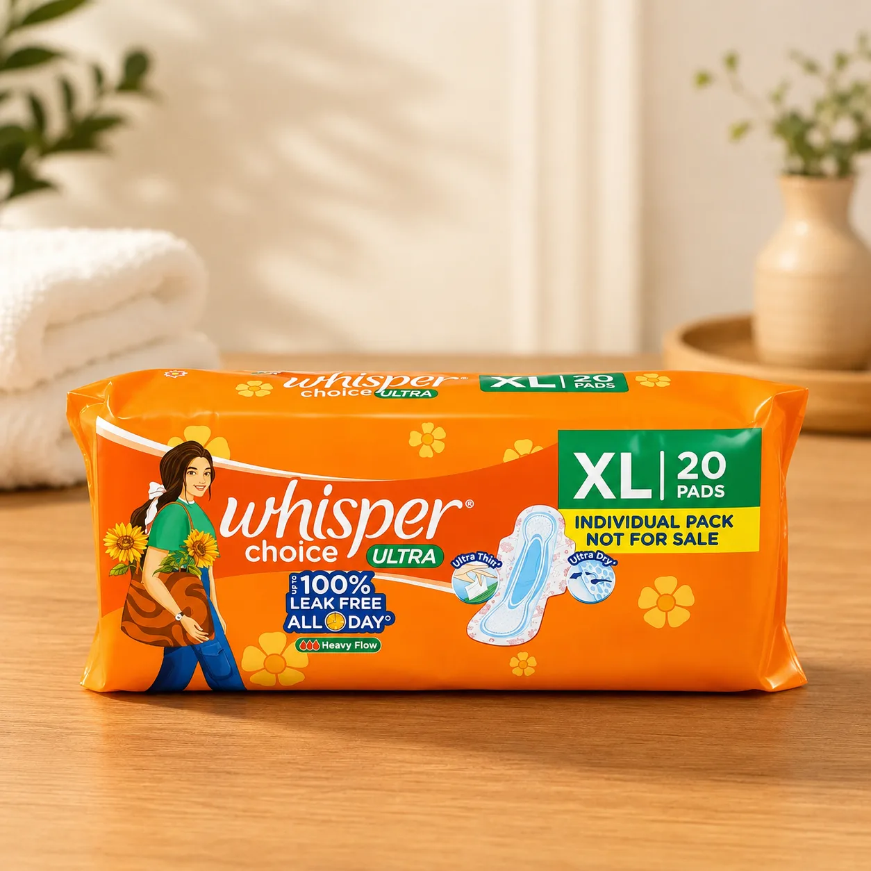 Whisper Choice Ultra XL Sanitary Pads 20 Pads Heavy Flow Leak Protection