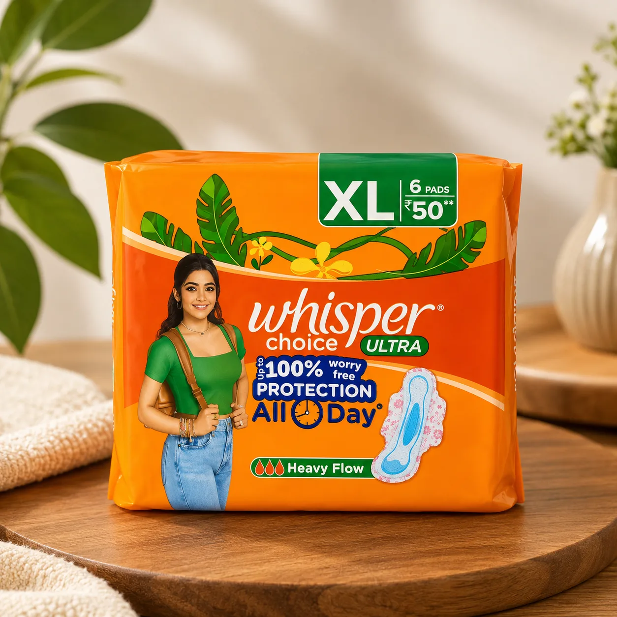 Whisper Choice Ultra XL Sanitary Pads 6 Pads ₹50 Pack for Heavy Flow