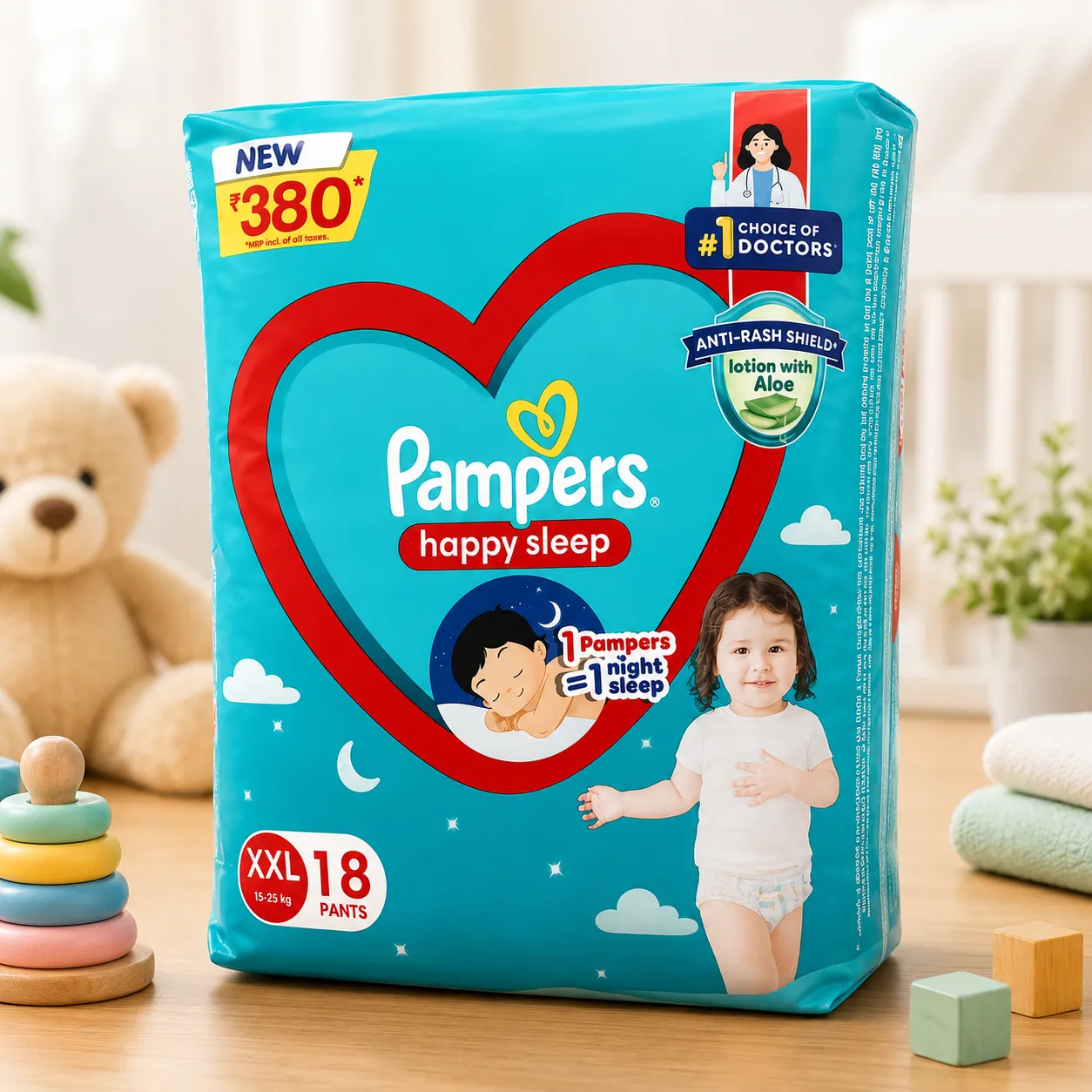 Pampers Happy Sleep XXL Pant Style Baby Diapers 18 Pants with Anti-Rash Shield