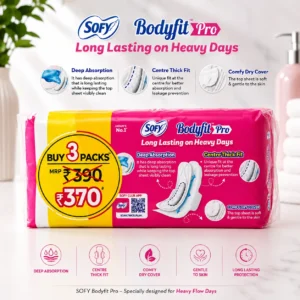 SOFY Bodyfit Pro XL sanitary pads pack of 54 with deep absorption and centre thick fit