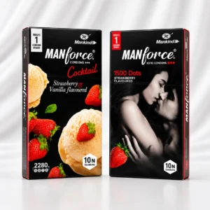 Manforce condoms combo pack with Strawberry Vanilla and 1500 Dots Strawberry condoms