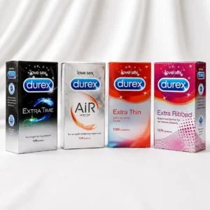 Durex Condoms Combo Pack – Extra Time, Air, Extra Thin & Extra Ribbed | 40 Condoms