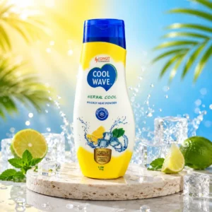 Cool Wave Herbal Cool Prickly Heat Powder Lime 150g premium product image with triple action cooling formula for sweat absorption and prickly heat relief.